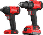 CRAFTSMAN V20 Cordless Drill Set y Impact Driver, Includes 2Ah Battery y Charger, Power Tool Set con 1700 RPM 1/2 en. Power Drill, 1800 Torque 1/4 en. Impact Screwdriver, LED (CMCK201D1)