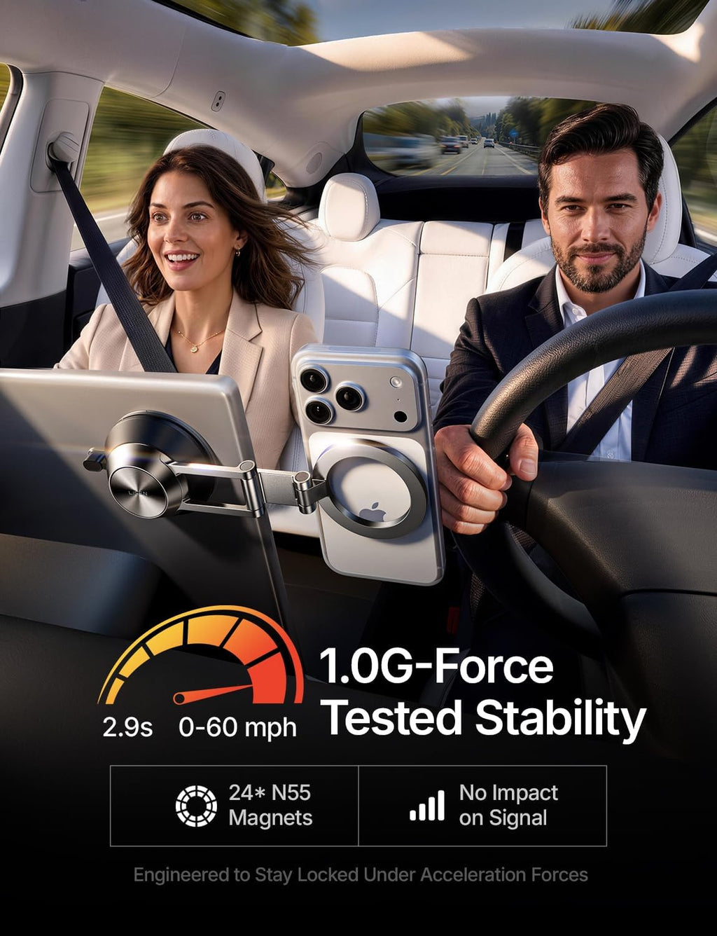 LISEN Soporte para teléfono Tesla 2026 [Ultra succión y ajuste libremente] Soporte plegable para teléfono Tesla Magsafe Soporte de coche para Tesla Modelo 3 Modelo Y S X para iPhone 18 Pro Max 17 16
