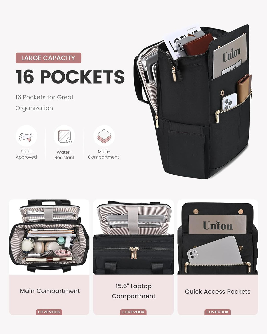 LOVEVOOK Mochila para computadora portátil para mujer, bolsa de tra...