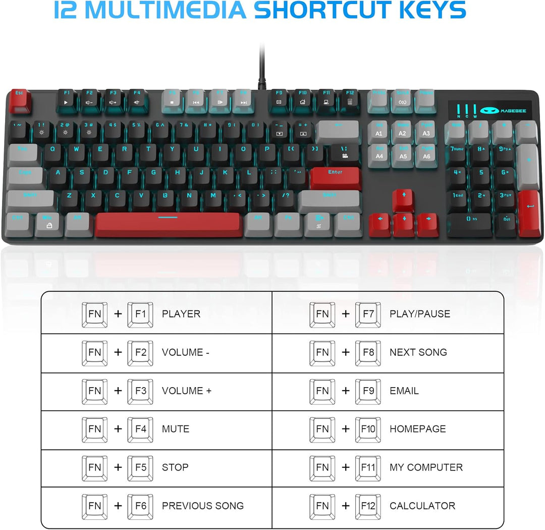 MageGee Teclado mecánico para juegos, 104 teclas, teclados retroilu...