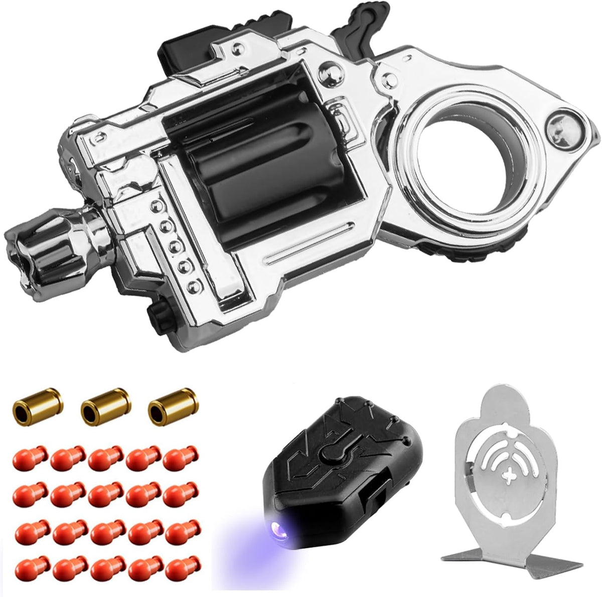 Juguetes sensoriales de metal para adultos con pistola: anillo para la ansiedad para hombres, alivio del estrés, alivio del estrés, alivio del estrés, para concentración de dedos, oficina, estudio, viajes (plata brillante)