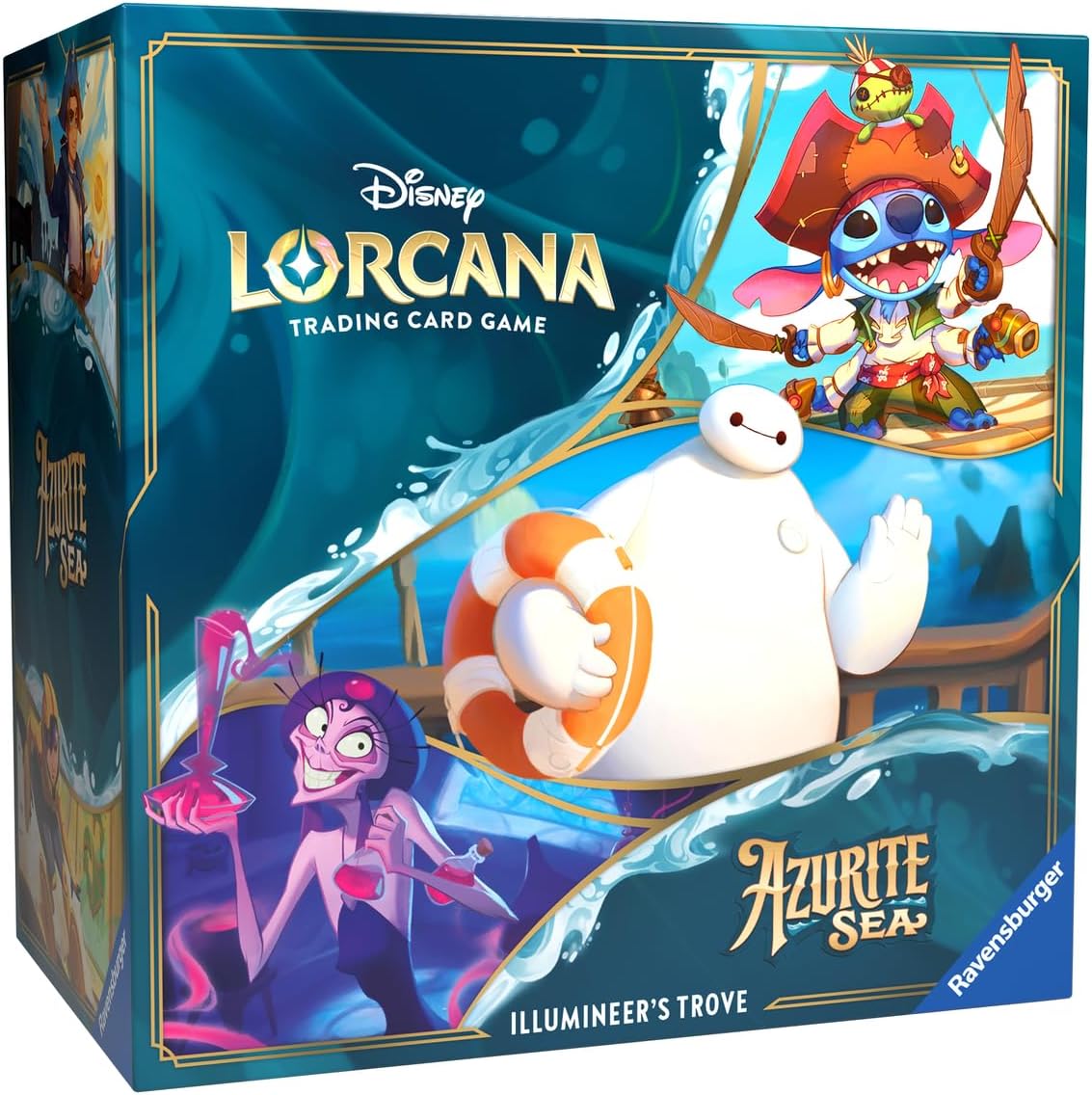 Ravensburger Disney Lorcana TCG: Azurite Sea Illumineer's Trove | Almacenamiento seguro de tarjetas | Incluye paquetes de refuerzo y guía completa | Obras de arte originales de Disney | A partir de 8 años