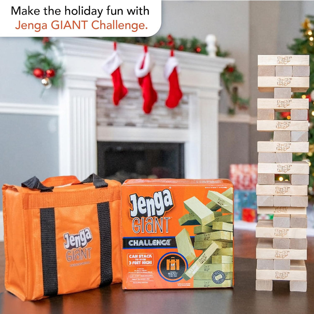 Jenga Desafío gigante, juego de apilamiento con tabla de torneos y bolsa de viaje, juego de fiesta para niños y adultos, se apila hasta 3 pies