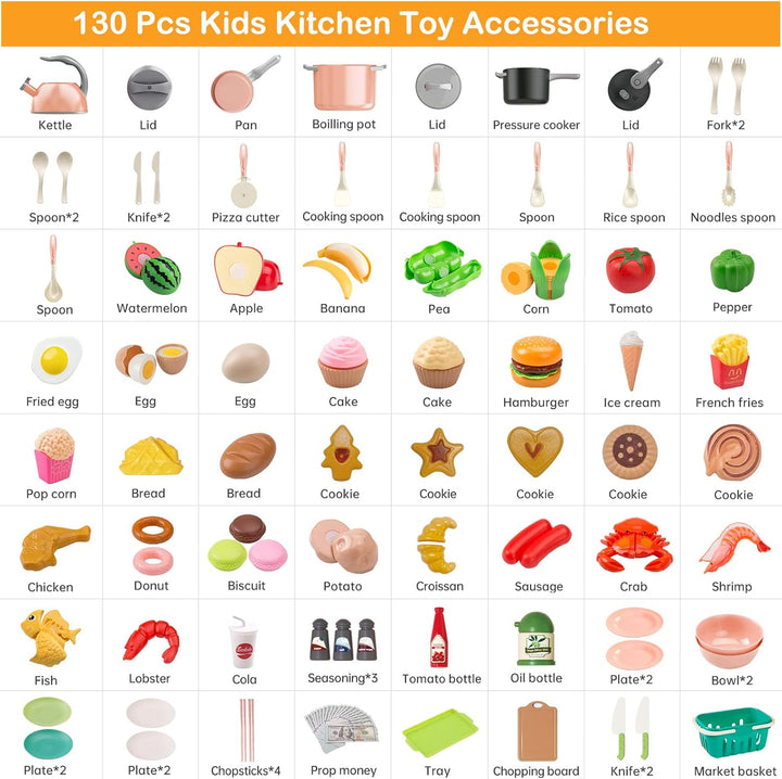Funpynani - Juego de cocina de 130 piezas para niños pequeños, jueg...
