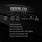 msi MAG 341CQP QD-OLED, 34 Monitor OLED curvado para juegos, 3440 x...