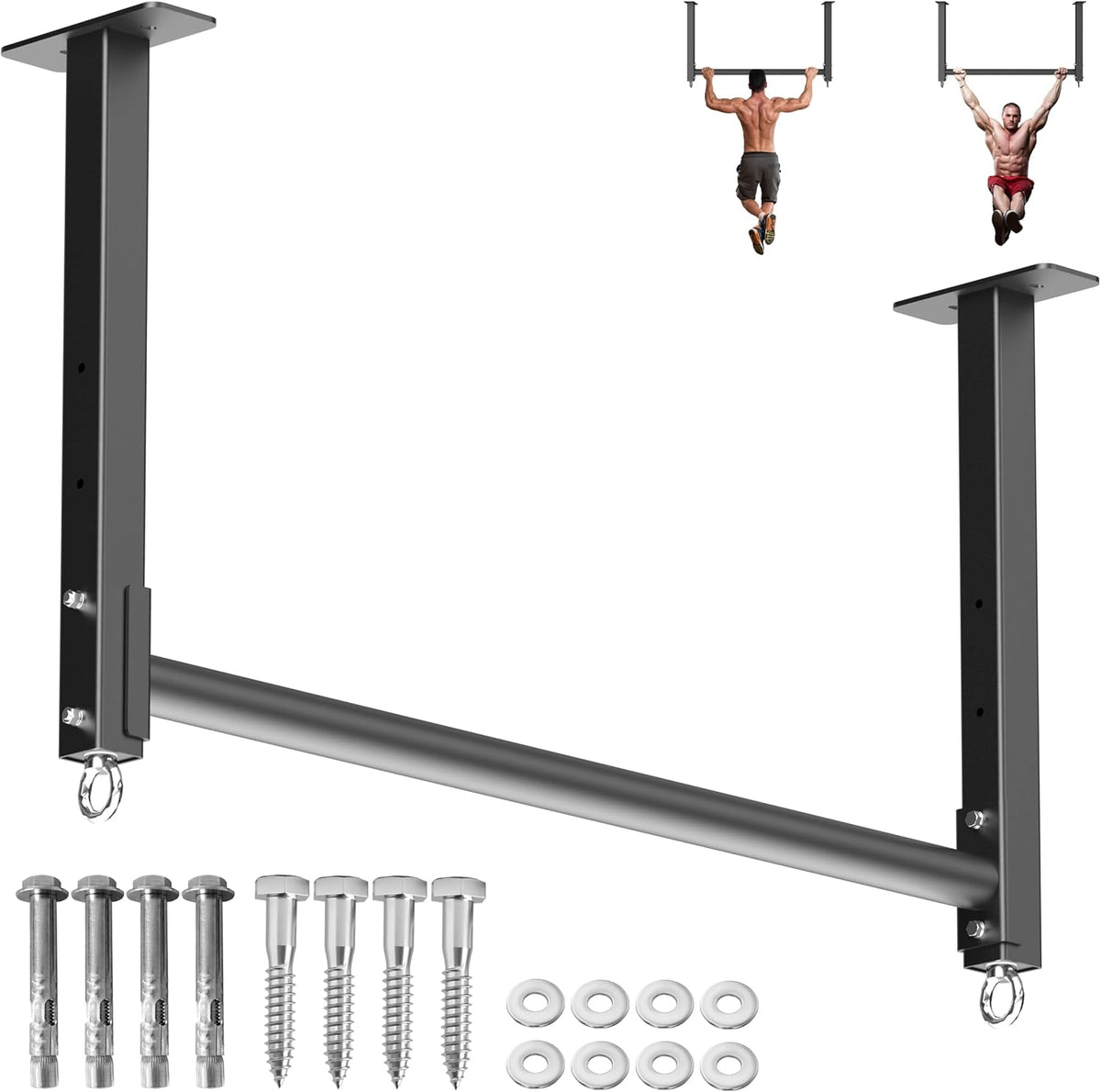 Barra de Dominadas para Montaje en Techo, de Alta Resistencia 700 LBS, Barras de Dominada Multi-agarre, 16"/24" para Vigas, Barra de Pull-Up para Techo entre Crecientes para Garaje/Gimnasio/Sótano con Agarre Cómodo y Anclajes Redondos, Fácil de Instalar