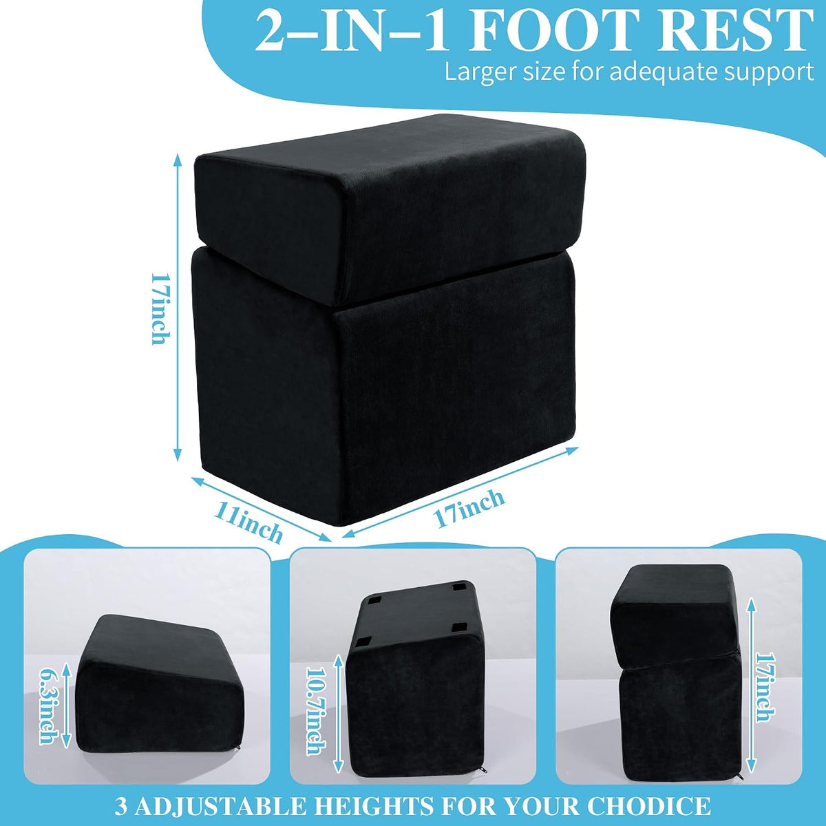 Lámpara Reposapiés para debajo del escritorio, reposapiés ergonómico de oficina con 3 alturas ajustables, reposapiés de espuma viscoelástica de alta densidad para el hogar, viajes, avión con funda lavable