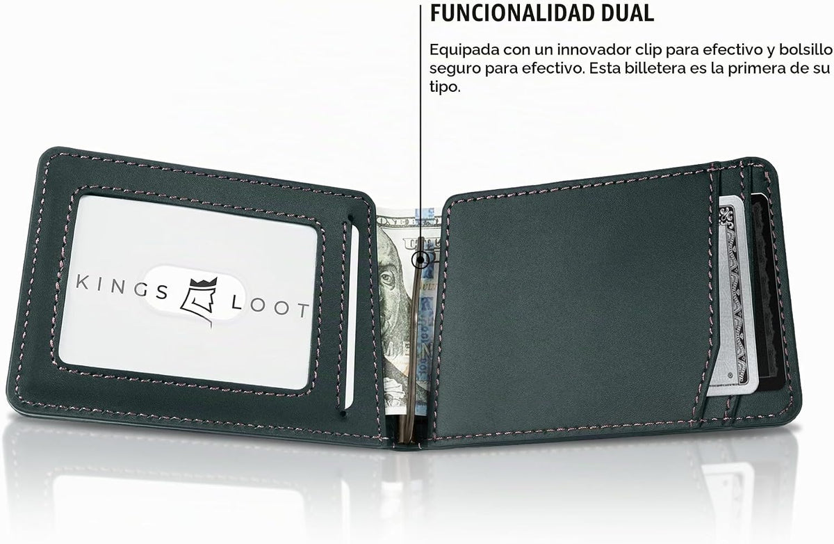 Kings Loot Cartera para hombres, bloqueo RFID, bolsillo para efectivo, Blue