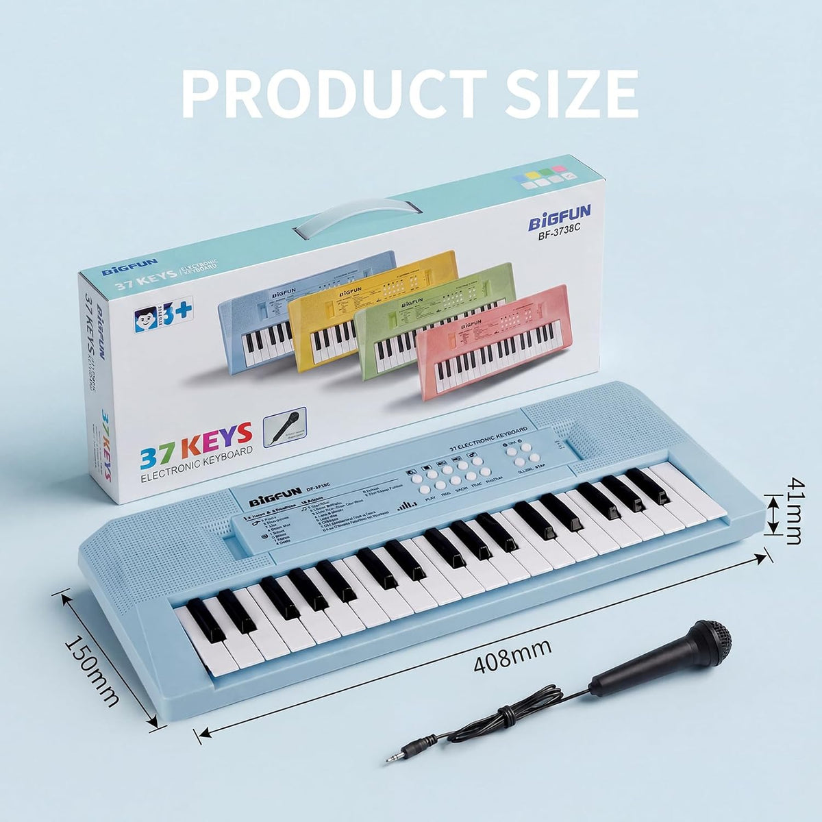 Piano infantil de 37 teclas con micrófono, teclado de música, azul