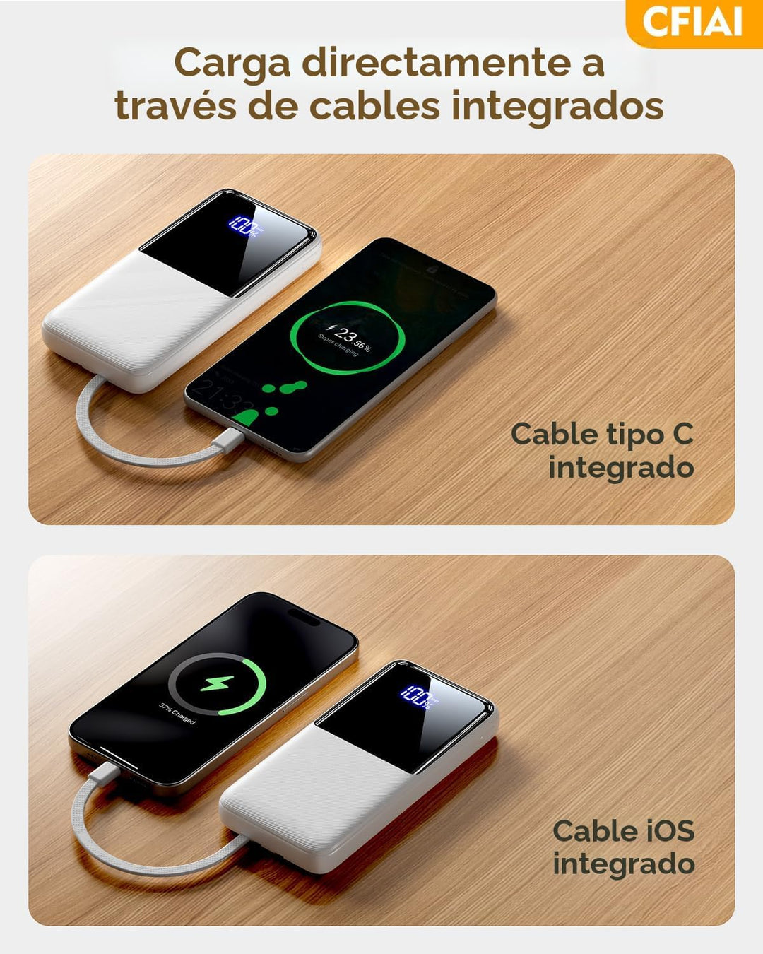 Banco de Energía Cargador Portátil - Paquete de Batería de 15,000mA...