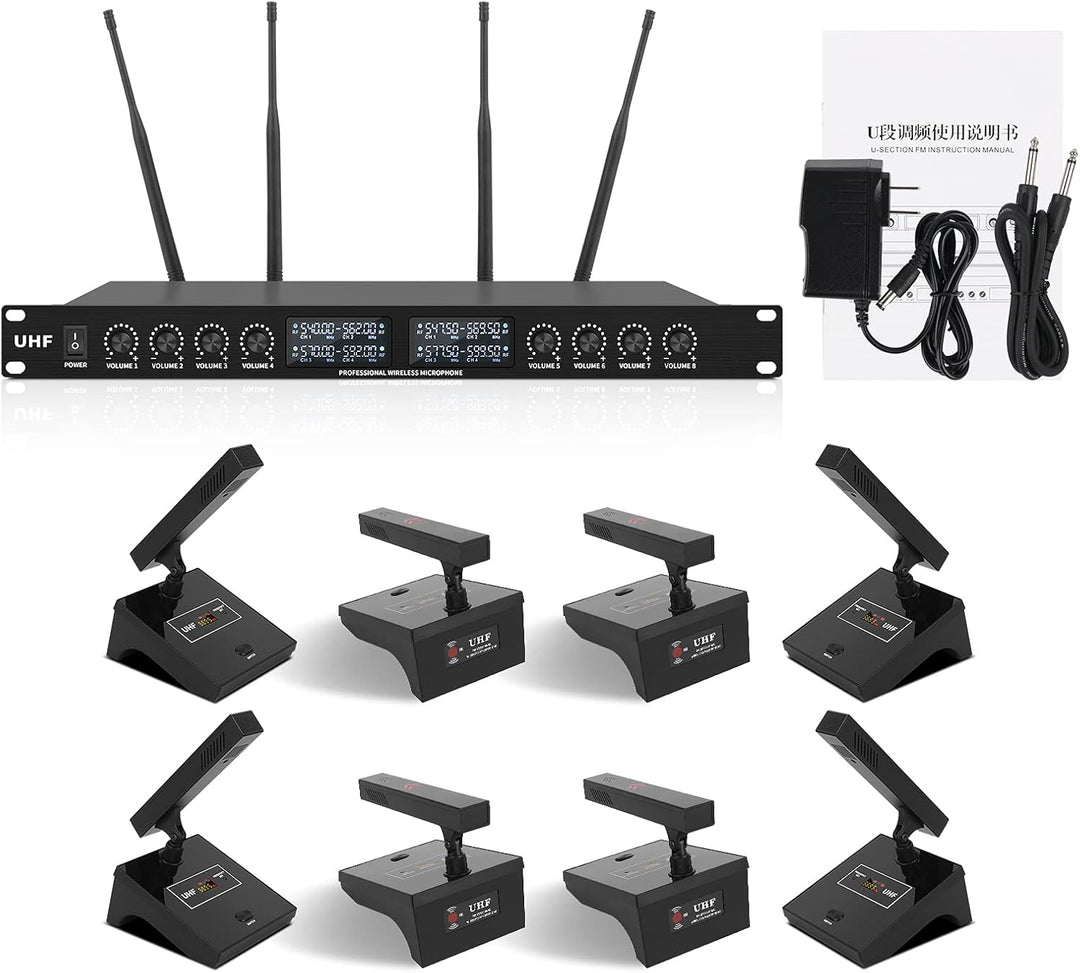 XTUGA Sistema de micrófono inalámbrico YT8, UHF 8 canales cuello de...