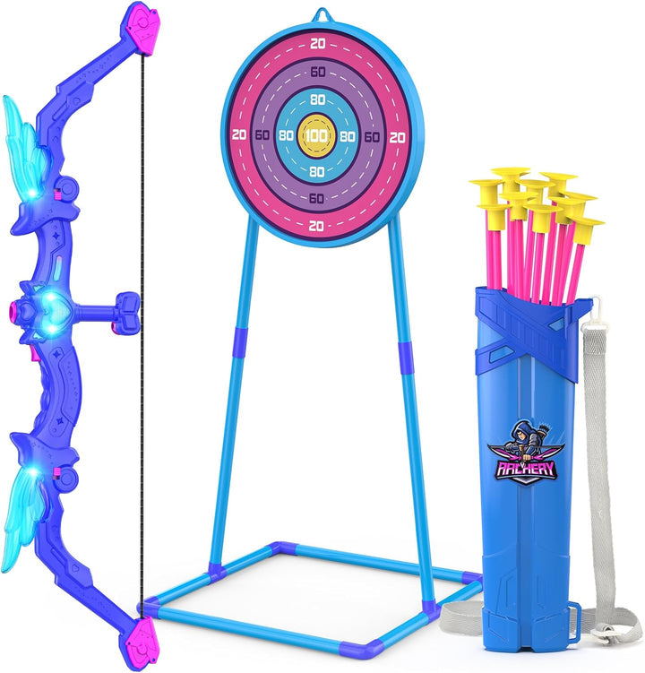 Arco y flecha para niños, juego de tiro con arco iluminado de ángel...