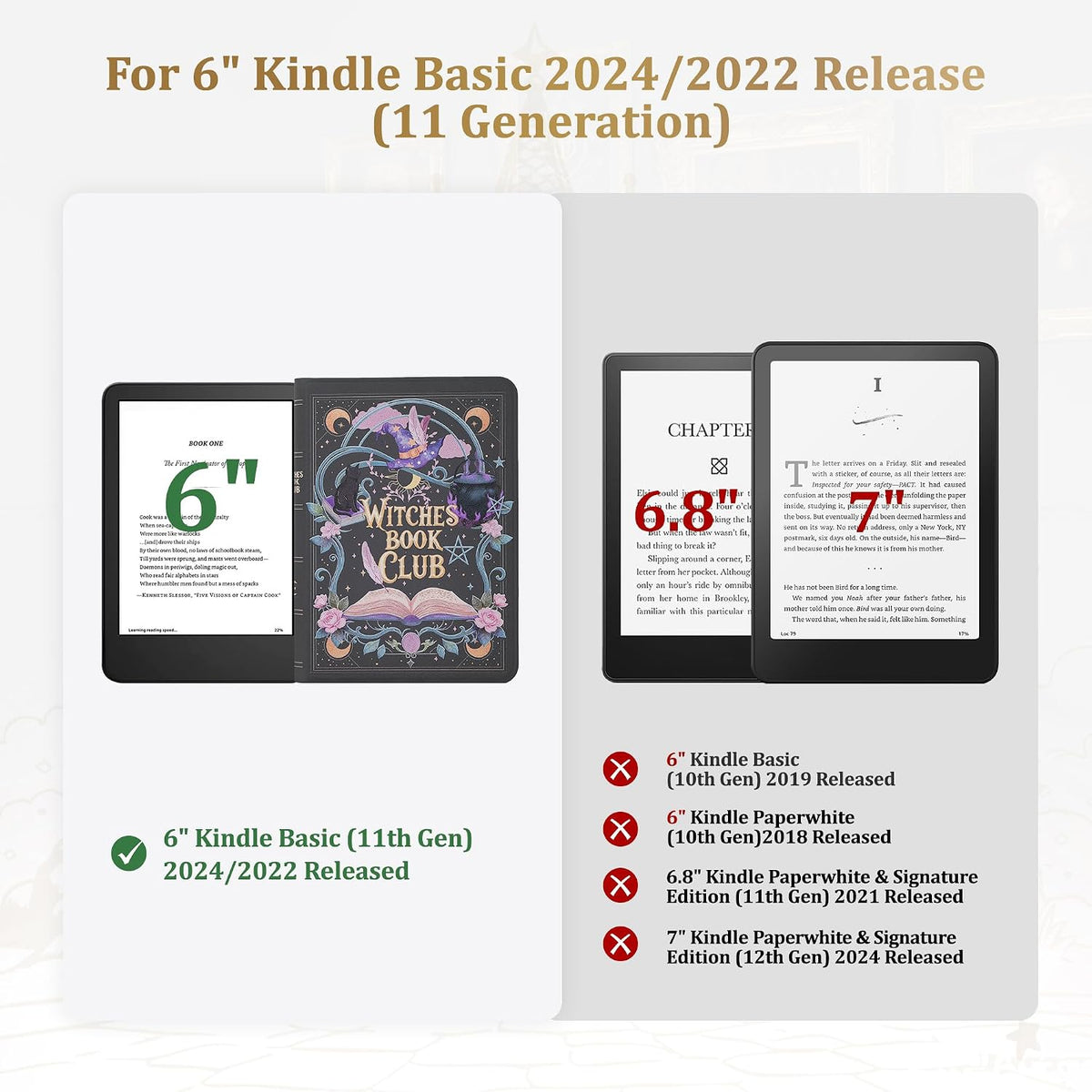 Funda magnética tipo libro para Kindle de 11.ª generación 2024