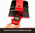Mattel Games UNO Championship Series - Barajador de cartas para tarjetas UNO y compatible con barajas estándar, pulsador y baraja hasta 224 cartas