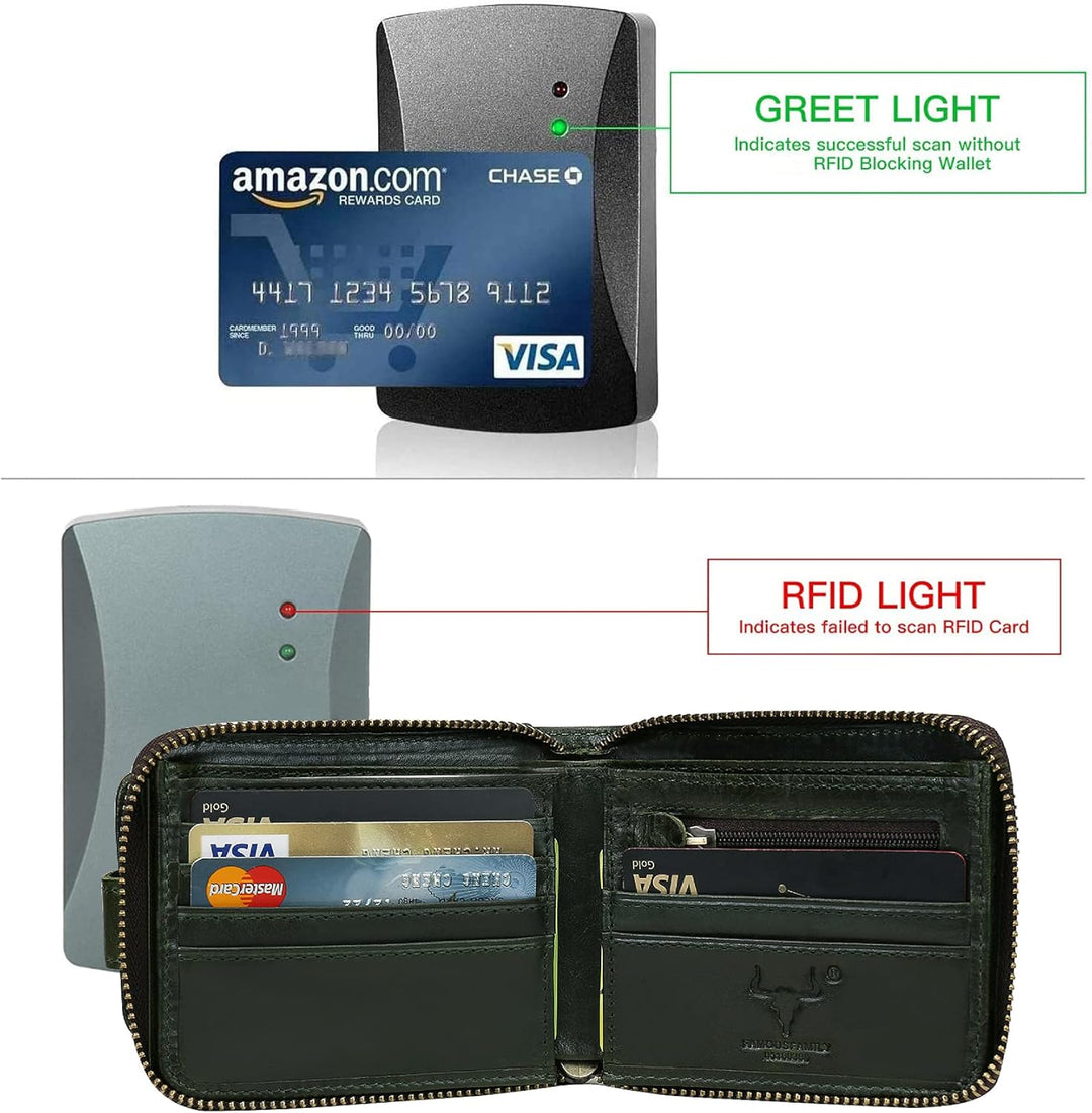MING CLAN Billetera plegable de cuero con bloqueo RFID para hombres...