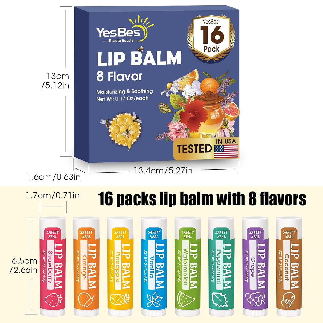 YesBes Paquete de 16 bálsamos labiales, bálsamo labial natural a gr...