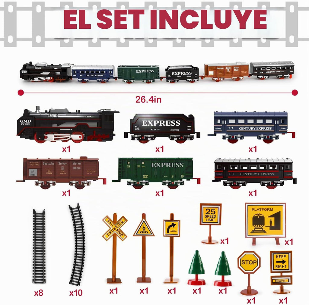 deAO Juego de tren eléctrico con luz para tren de tren infantil