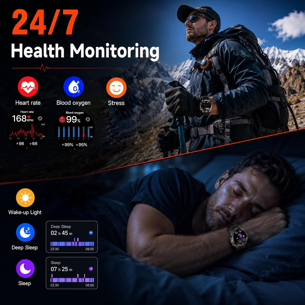 KPEP Smart Watch para Hombre (Responder/Hacer Llamada) - Smartwatch Militar HD de 1.53"