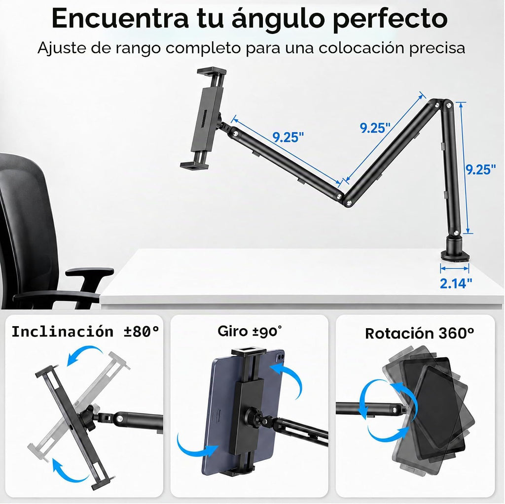 Soporte para iPad para escritorio, soporte de escritorio ajustable para iPad con abrazadera en C