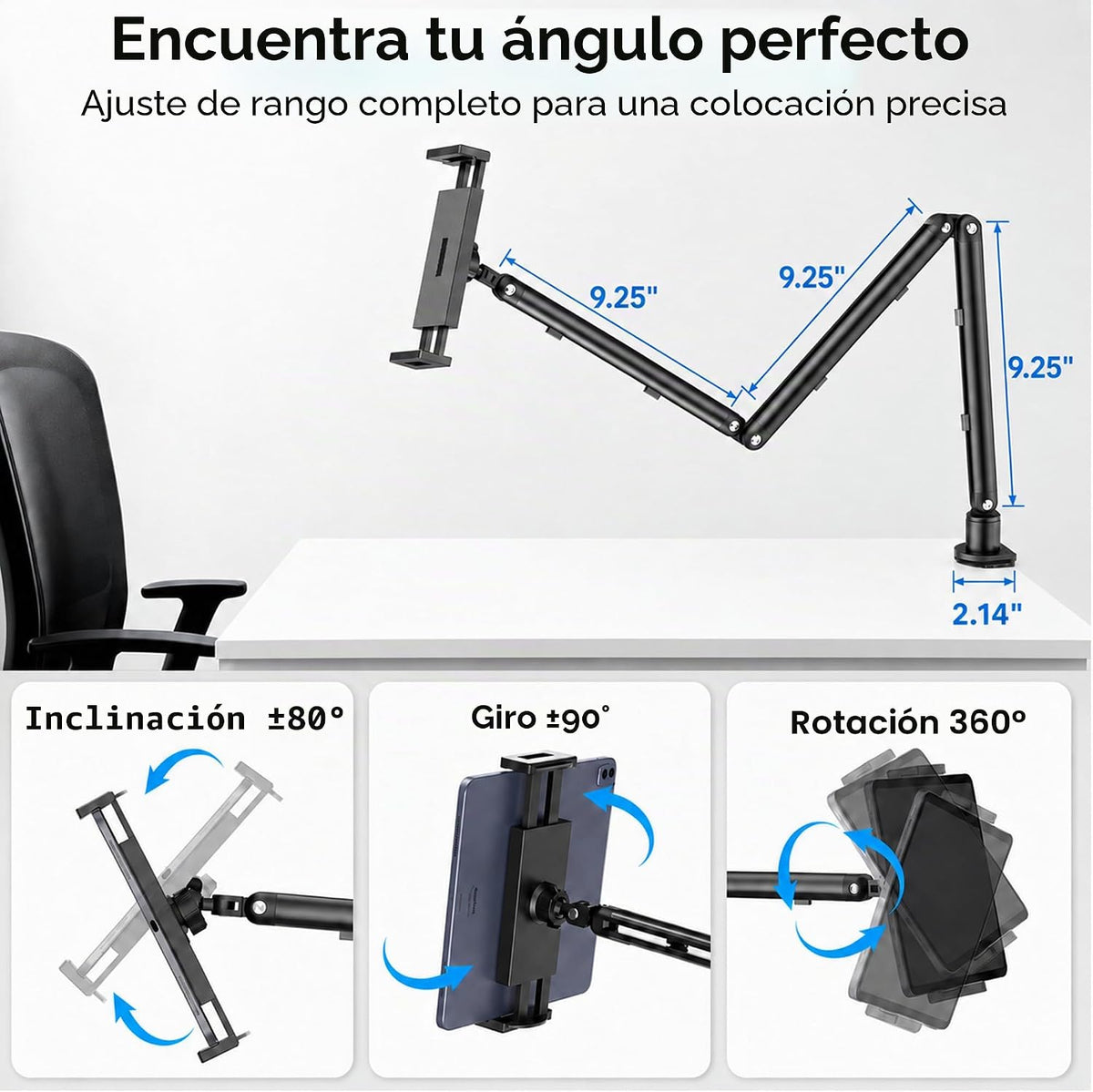Soporte para iPad para escritorio, soporte de escritorio ajustable para iPad con abrazadera en C