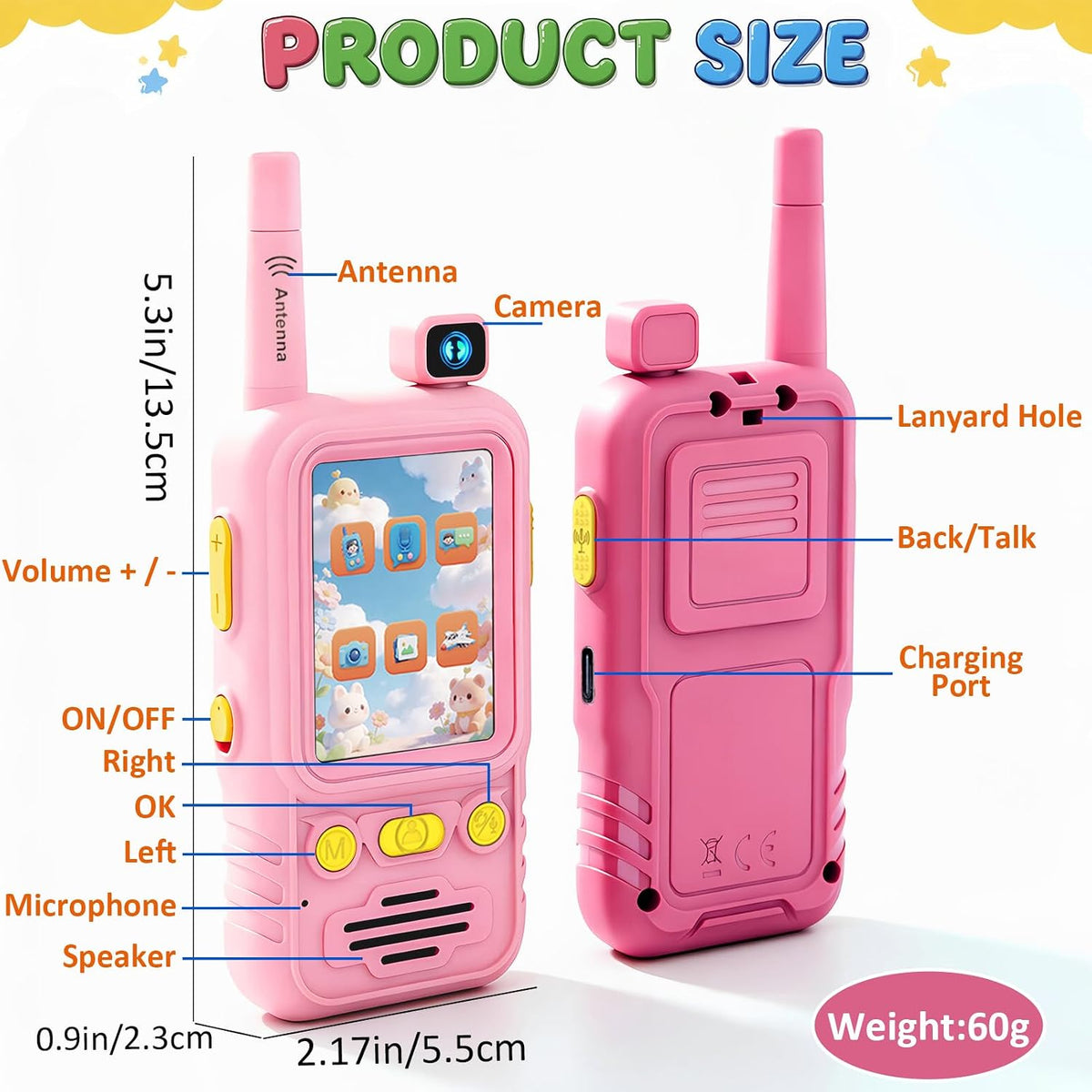 Aikmi Walkie Talkies de video para niños, juguete de radio bidireccional
