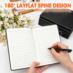 Paquete de 10 cuadernos rayados con bolígrafo, diario A5 de cuero de tapa dura de 5.5 x 8.3 pulgadas, negro de 136 páginas, cuadernos y bolígrafos con rayas universitarias para suministros de