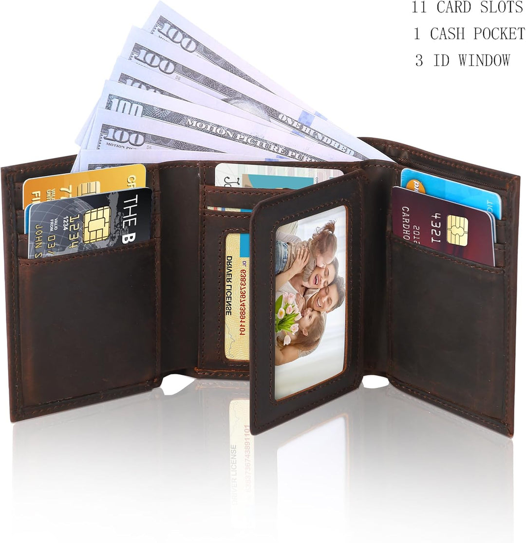 baotuiok Billetera de cuero triple para hombre con 11 ranuras para...