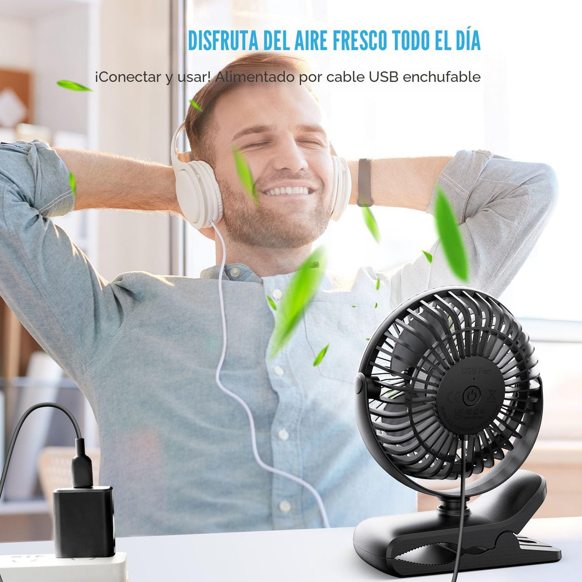 BESKAR Ventilador USB con clip, ventilador de escritorio pequeño po...