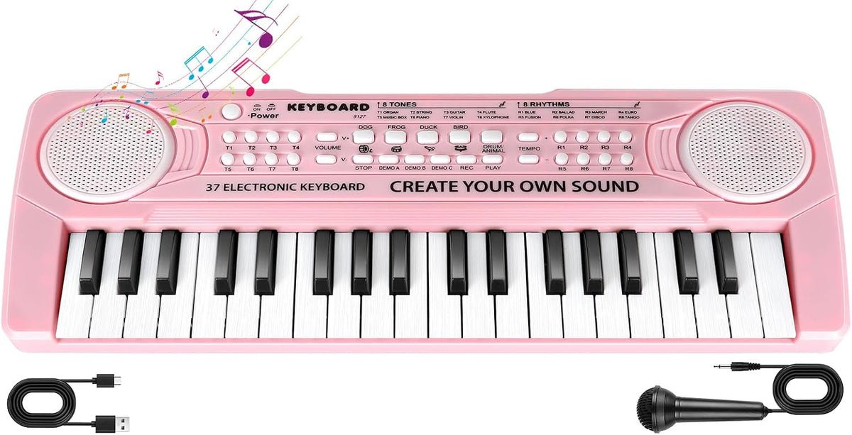 Teclado de piano de juguete para niños, 37 teclas, pianos musicales, juguetes con micrófono