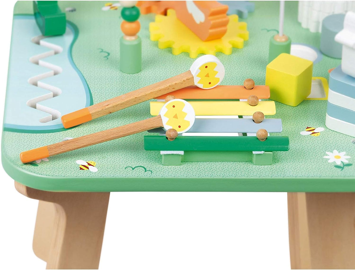 Janod Mesa de actividades de madera Pretty Meadow - 21.1 pulgadas de alto