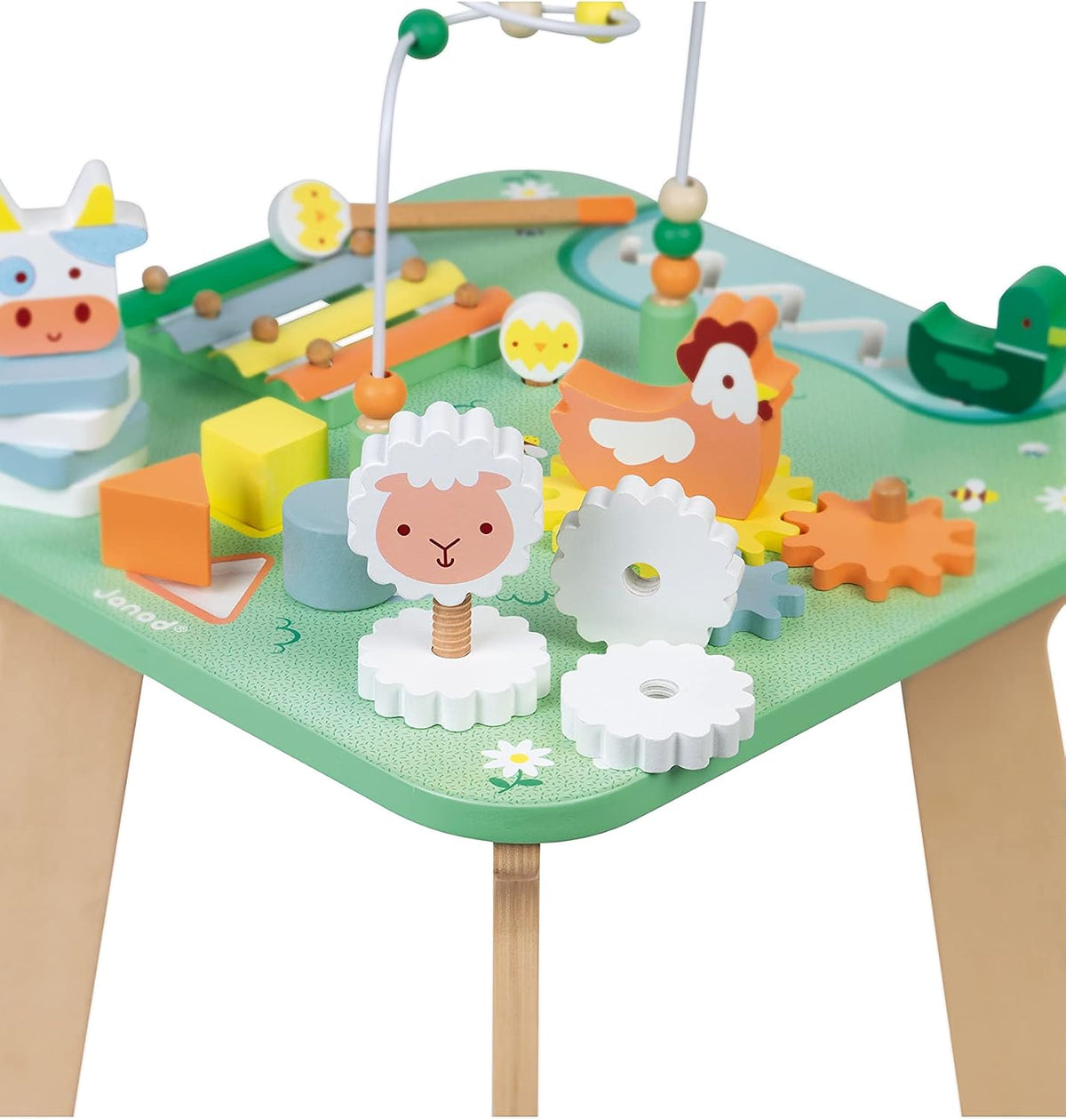 Janod Mesa de actividades de madera Pretty Meadow - 21.1 pulgadas de alto
