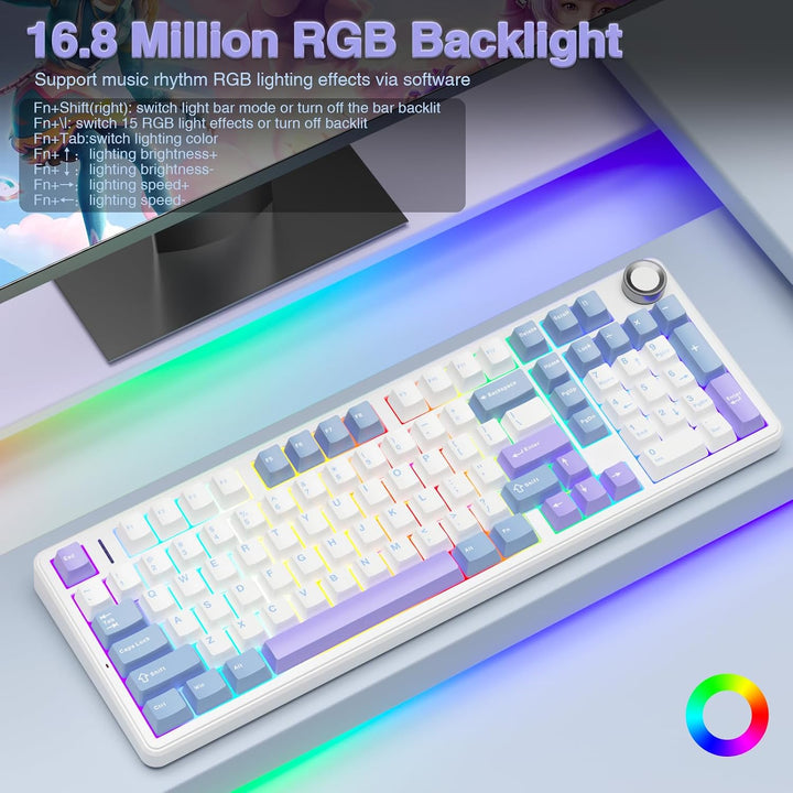 Teclado mecánico inalámbrico AULA F99 Pro con perilla, sonido cremo...