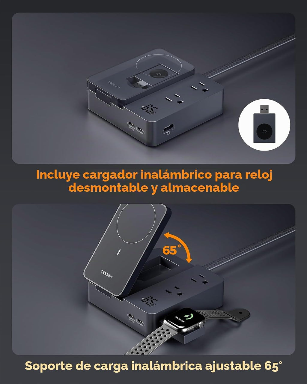 TESSAN Magic 65W carga Station USB Phone Charger con Wireless carga