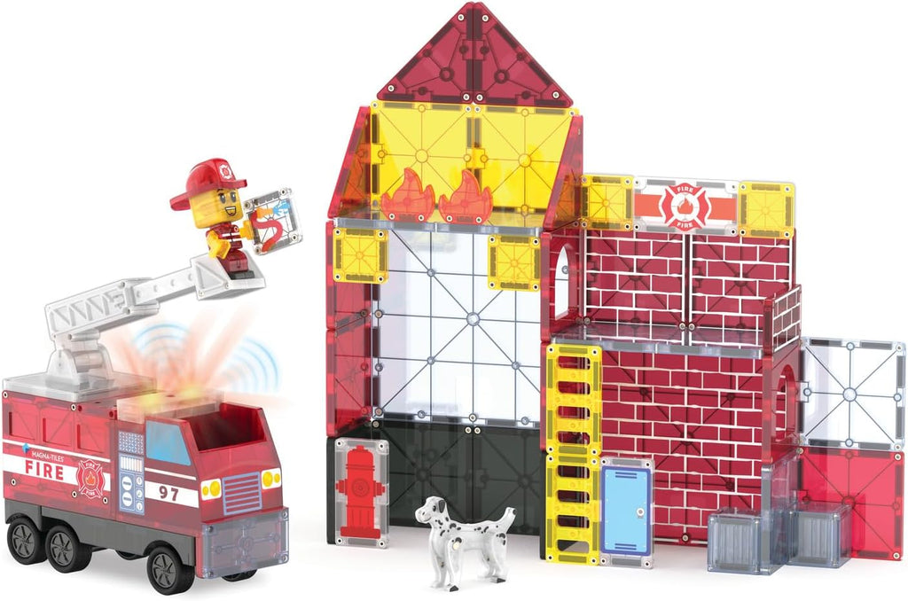 MAGNA-TILES Fire Station - Juego de construcción magnética de 50 piezas, la marca original de construcción magnética