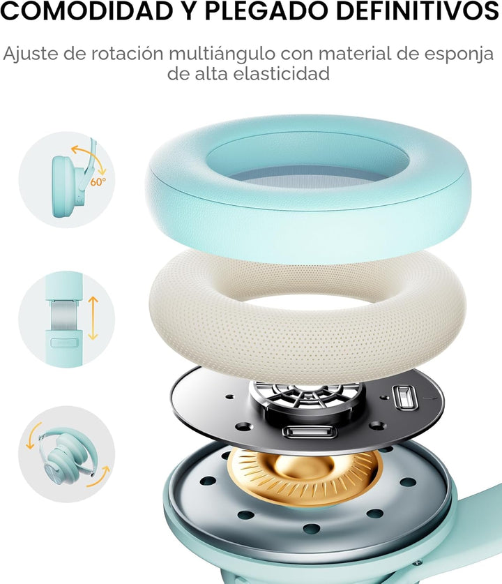 Picun Auriculares Bluetooth B8 sobre la oreja, tiempo de reproducci...