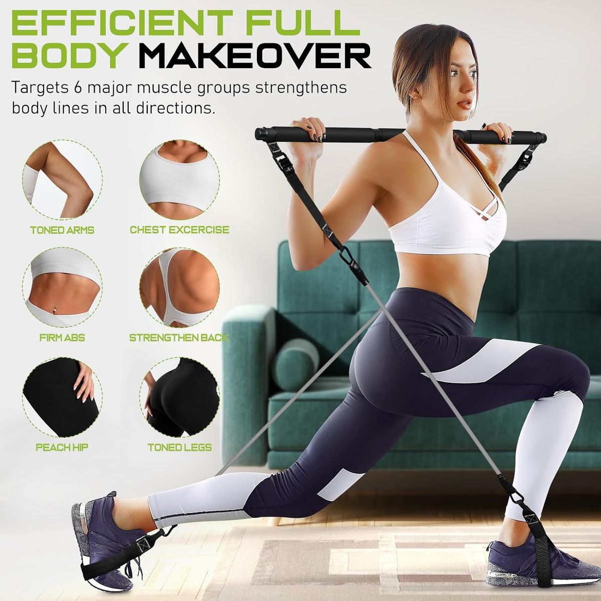 Kit de Barra de Pilates con Bandas de Resistencia, Equipo de Entrenamiento de Pilates para Mujeres