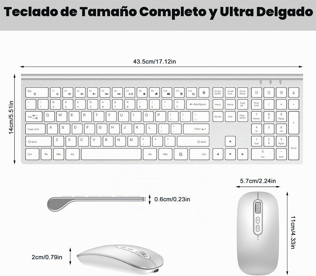 Combo de teclado y mouse inalámbricos recargables, juego de teclado...
