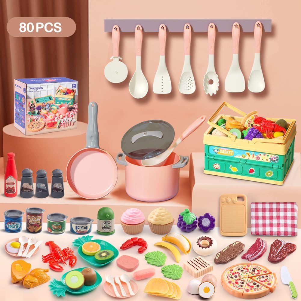 80 piezas de juego de cocina de simulación para niños pequeños, jue...