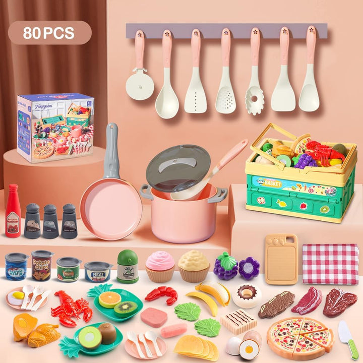 80 piezas de juego de cocina de simulación para niños pequeños, jue...