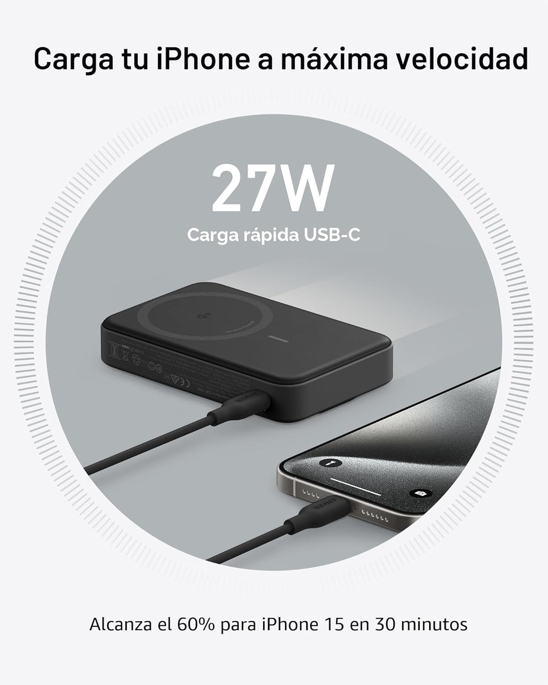 Anker MagGo Power Bank, Qi2 certificado 15 W cargador portátil ultr...
