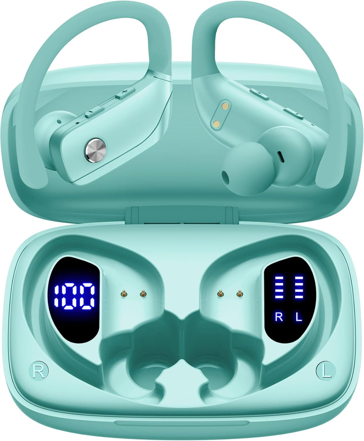 bmani - Auriculares inalámbricos Bluetooth con pantalla LED de 80 horas de reproducción, Verde menta