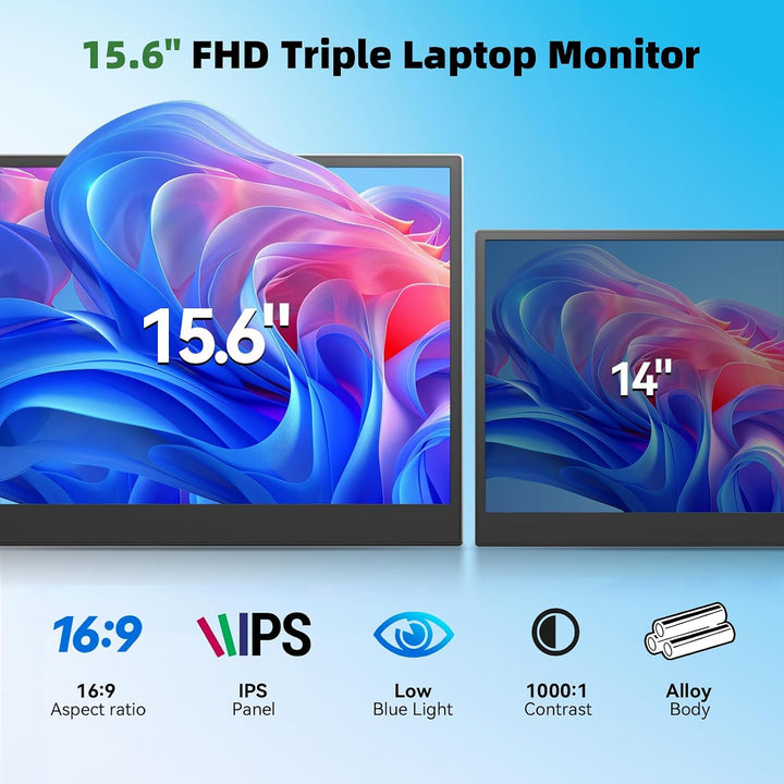 DZVW Extensor de pantalla para portátil de 15.6 pulgadas, monitor p...