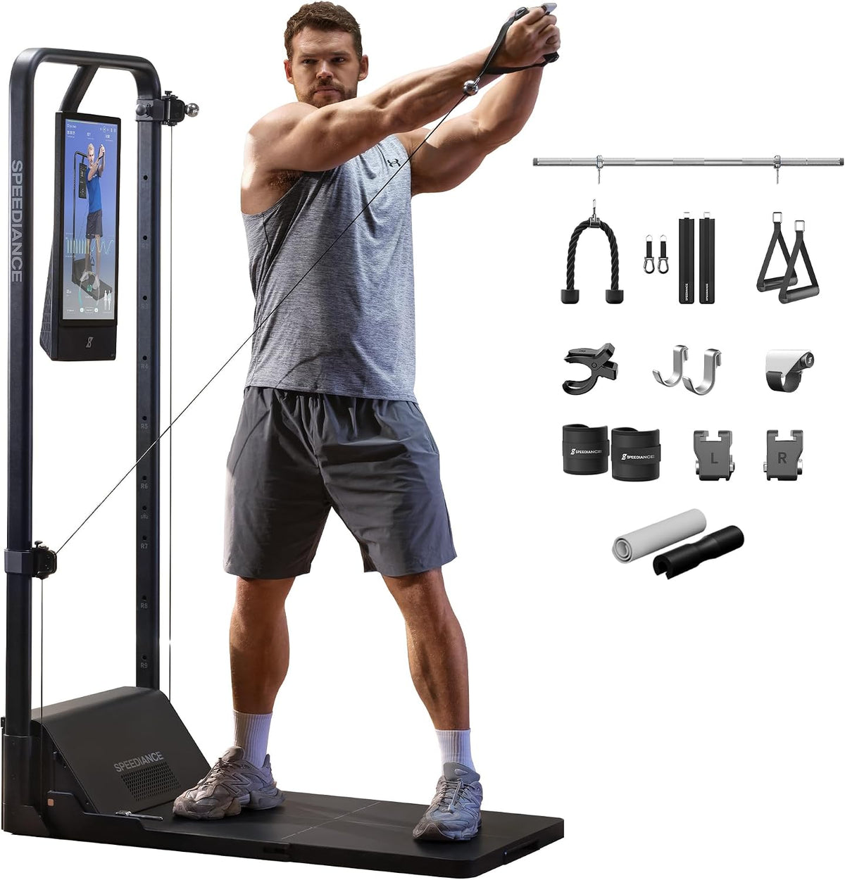 Speediance Gimnasio en casa, máquina Smith multifuncional inteligente alimentada por IA para entrenamiento de fuerza de cuerpo completo, equipo de gimnasio todo en uno, sistema digital de peso