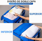 TAILI - Bolsas de mudanza extra grandes con 2 niveles, paquete de 4 bolsas azules resistentes para almacenamiento con ventana visible, asas envolventes, almacenamiento y ahorro de espacio