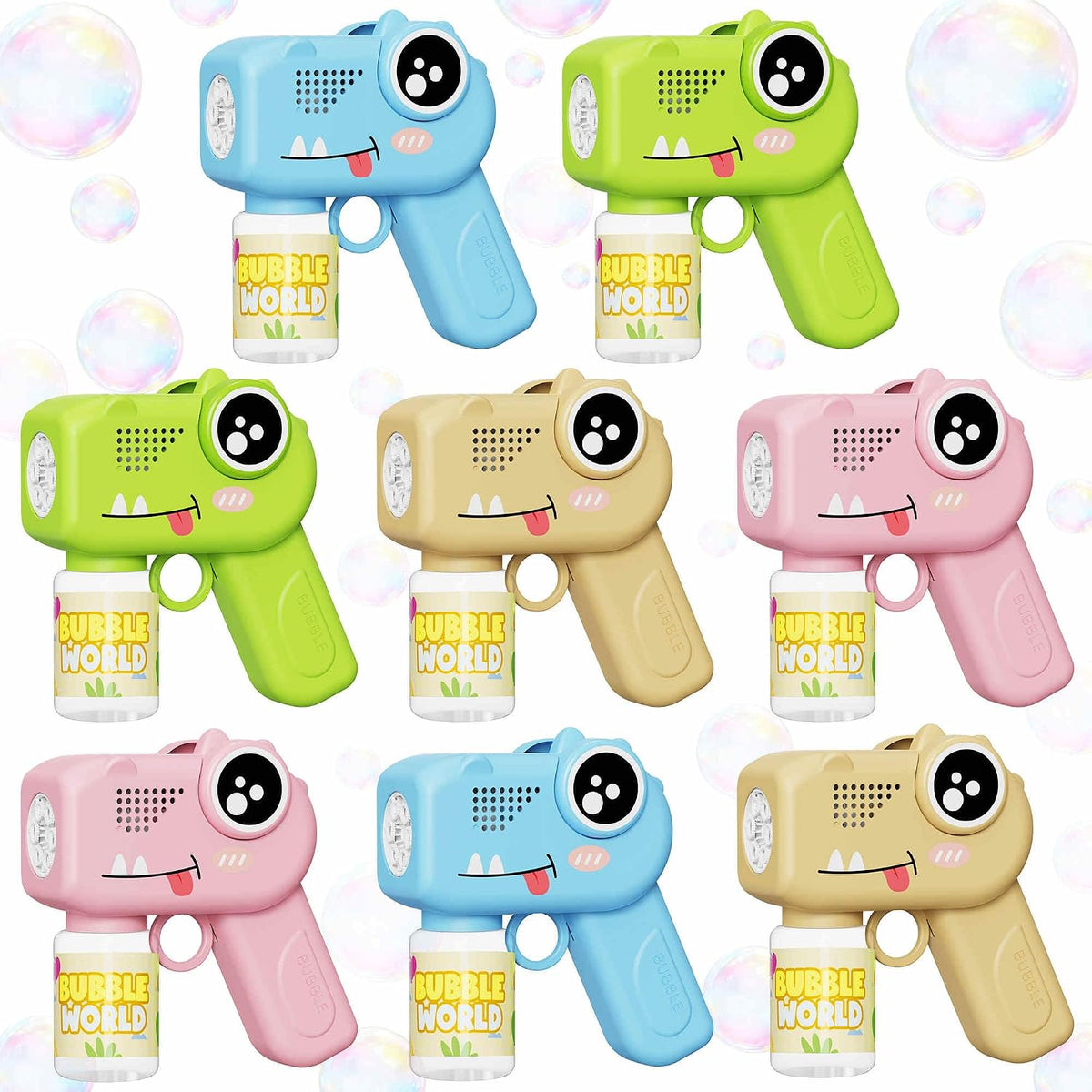 Paquete de 8 pistolas de burbujas, soplador automático de burbujas de dinosaurio para niños, juguetes de verano para interiores y exteriores, cumpleaños, boda, fiesta, regalo