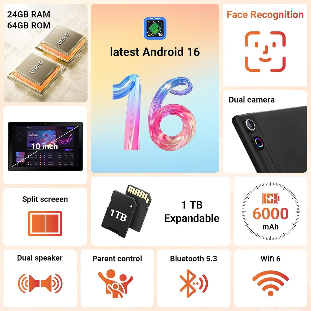 Tableta Gleeso, 2026 Última tableta Android 16 de 10 pulgadas, 24GB...