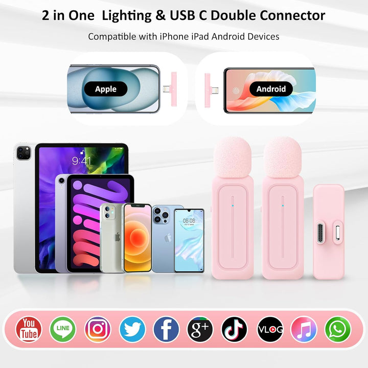Ecomxia Paquete de 2 Micrófonos Lavalier Inalámbricos para iPhone i...
