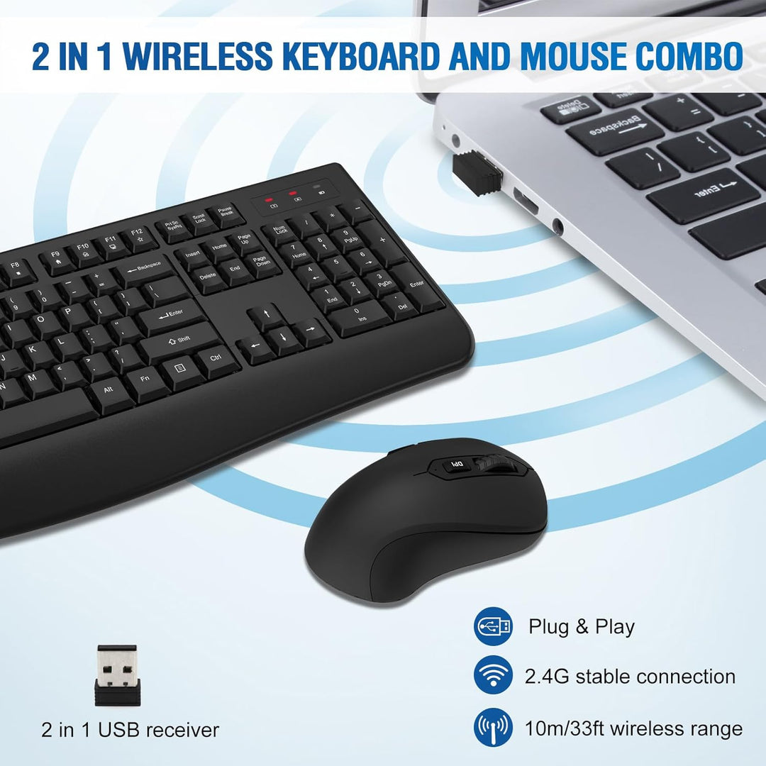 Combo de teclado y ratón inalámbricos, teclado inalámbrico de tamañ...