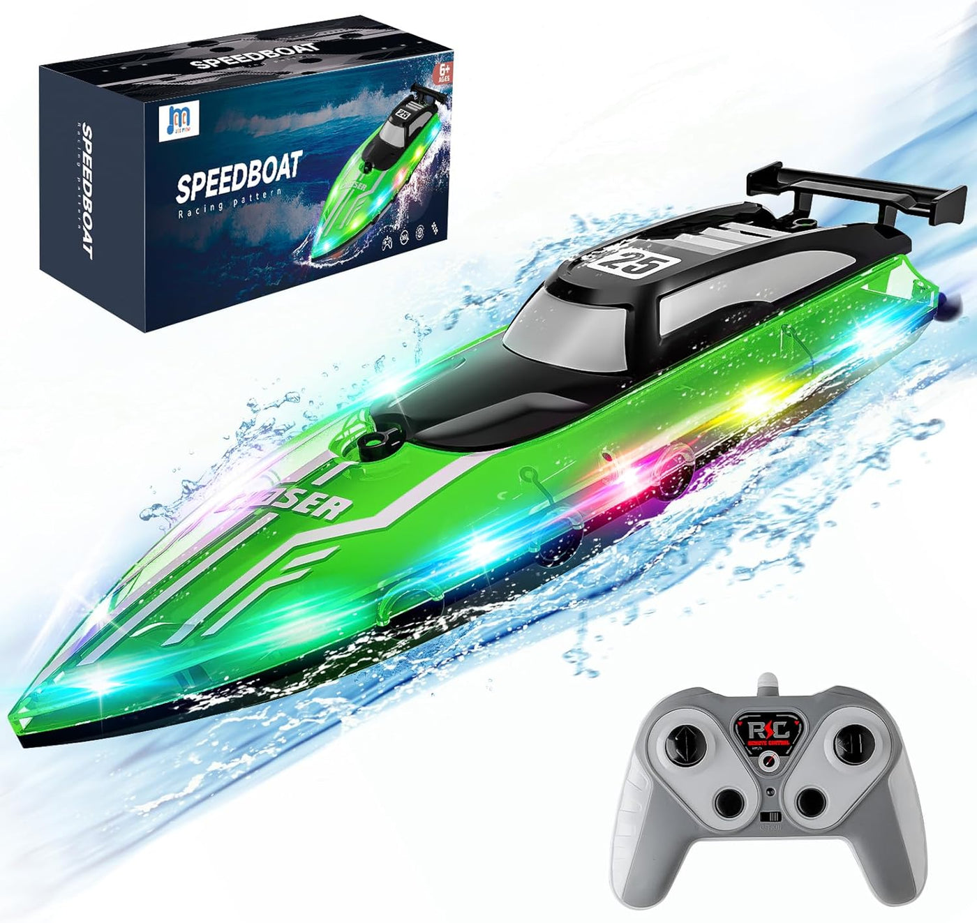 JOI MEW Barco RC con luces LED para niños, barcos de carreras de co...