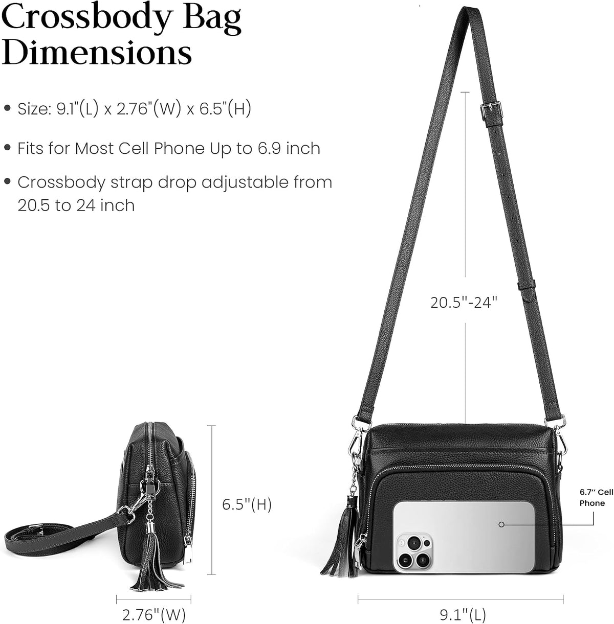 befen Bolsos cruzados de cuero genuino para mujer, cartera de cuero para
